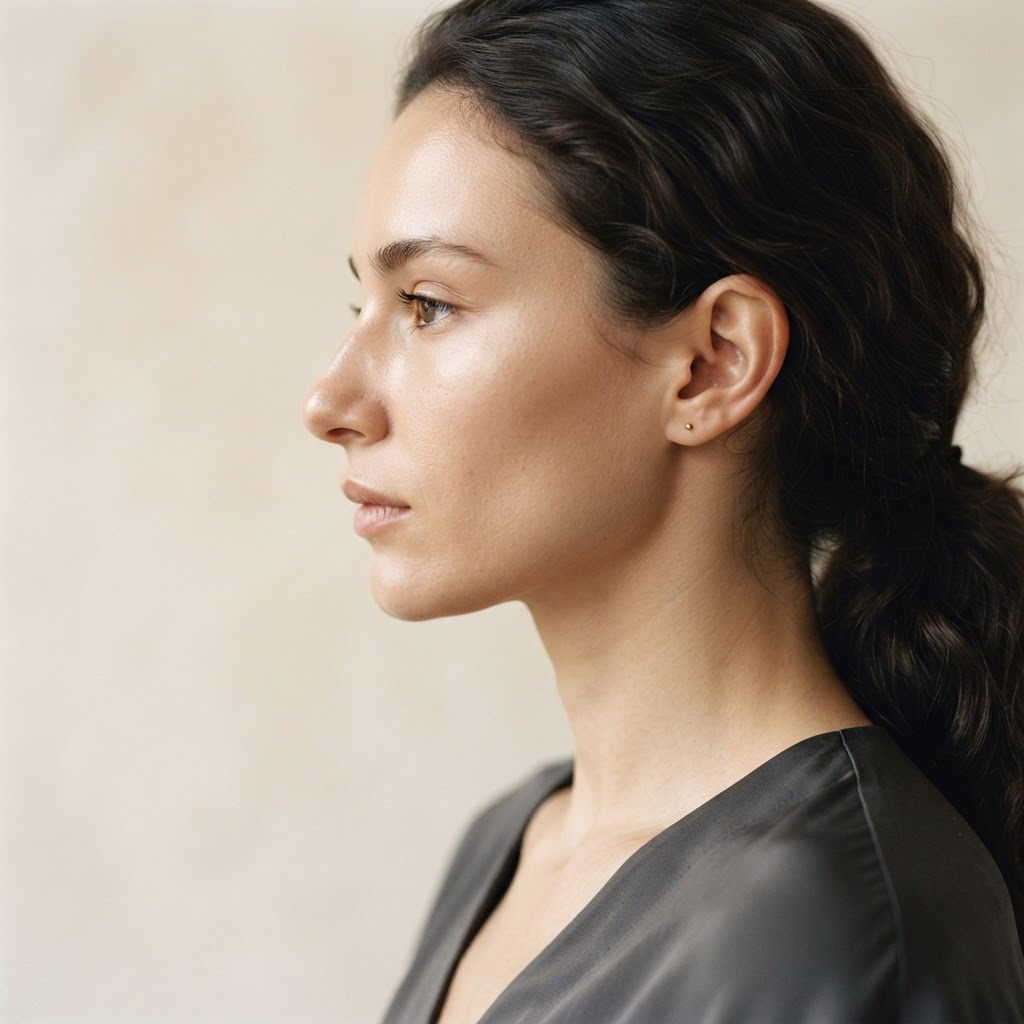 An editorial portrait illustrating facial harmony